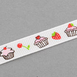Cake and Cherry Printed Polyester Grosgrain Ribbon