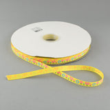 1 Roll Single Face Flower Printed Polyester Grosgrain Ribbon, Yellow, 3/8 inch(9mm), about 100yards/roll(91.44m/roll)