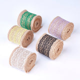 1 Bag Burlap Ribbon, Hessian Ribbon, Jute Ribbon, with Cotton Ribbon, for Jewelry Making, White, 2 inch(50mm), about 2.187yards/roll(2m/roll), 12rolls/bag