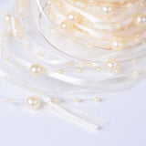 5 Roll DIY Fashion Decoration Accessories, Plastic Imitation Pearl Beaded Trim Garland Strand, with Ribbon, Goldenrod, 10mm, about 10m/roll
