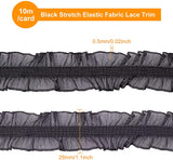 11Yard/10m Black Fabric Lace Trim Stretch Elastic Double Ruffle Lace Ribbon 1 inches/28mm Wide for Sewing, Dress Decoration and Gift Wrapping