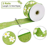 2 Rolls Single Face Polyester Ribbon, 2-3/8 X 10 Yds Flower Patterns Printed Ribbons, Wired Edge Ribbons for Wrapping ,Hair Bows, Packaging, Party, Patrick's Day Decoration ( Mixed Color )