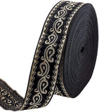 11 Yard Black Vintage Jacquard Ribbon Ethnic Style Floral Woven Trim 1 inch Jacquard Gold Vine on Ribbon Trim for DIY Sewing Crafting Home Decor, Gift Wrapping hat Bands