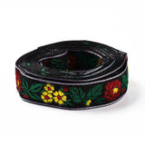 10 m Ethnic Style Embroidery Cotton Ribbon, Flat with Flower Pattern, for Garment Accessories, Dark Green, 1-1/8 inch(30mm)