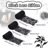 1 Set Yilisi 5 Yards Elastic Lace Trim, Lace Ribbon For Sewing Decoration and 2 Bag 2 Sizes Polyamide Yarns Stretch Elastic Lace Trim, Floral Pattern Lace Ribbon, Black, 3-1/8~3-3/8inch(80~85mm)