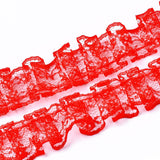 1 Bundle Organza Lace Trim, Pleated/Double Ruffle Ribbon, Red, 23~28mm, 50m/bundle