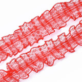 1 Bundle Organza Lace Trim, Pleated/Double Ruffle Ribbon, Red, 45~50mm, 30m/bundle