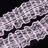 1 Bundle Organza Lace Trim, Pleated/Double Ruffle Ribbon, Pink, 45~50mm, 30m/bundle