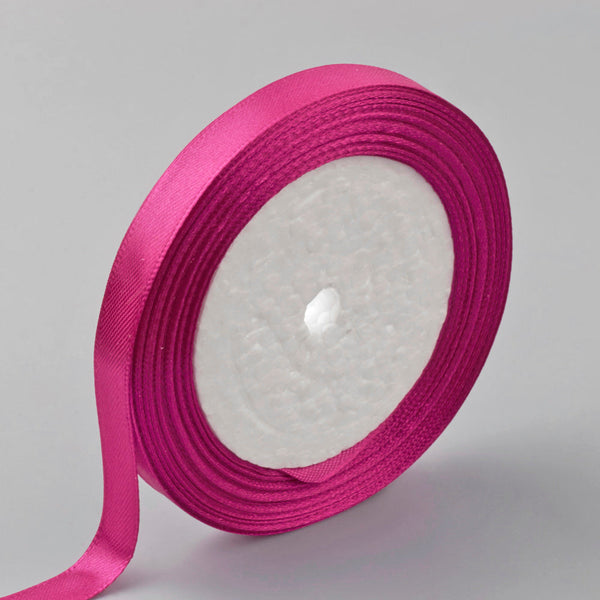 1 Group Single Face Satin Ribbon, Polyester Ribbon, Hot Pink, 1/2  inch(12mm), about 25yards/roll(22.86m/roll), 250yards/group(228.6m/group)