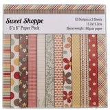 Globleland 24 Sheets 12 Styles Scrapbook Paper Pad, Sweet Shoppe Theme, for DIY Album Scrapbook, Greeting Card, Background Paper, Diary Decorative, Mixed Pattern, Mixed Color, 15.2x15.2cm, 2 sheets/style, 10sets/bag