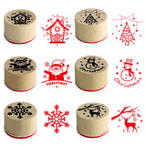 Globleland 6Pcs 6 Styles Christmas Theme Wooden Stamps, Column with Snowflake & Reindder & Christmas Tree & Santa Claus & Snowman & House, BurlyWood, 13.5x9x2.1cm, Stamp: 30x21mm, 1pc/style
