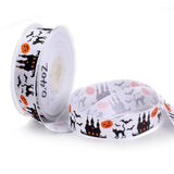 100 Yard Polyester Grosgrain Ribbon, Single Face Printed, for Halloween Gift Wrapping, Party Decoration, Halloween Themed Pattern, White, 1 inch(25mm), 100 yards/roll(91.44m/roll)