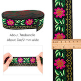 Embroidery Polyester Ribbons, Jacquard Ribbon, Garment Accessories, Floral Pattern, Black, 51mm; about 7m/bundle