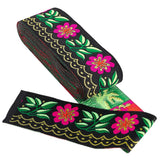 Embroidery Polyester Ribbons, Jacquard Ribbon, Garment Accessories, Floral Pattern, Black, 51mm; about 7m/bundle