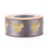 10 Roll Polyester Ribbons, Single Face Golden Hot Stamping, for Gifts Wrapping, Party Decoration, Heart & Word Good Luck Pattern, Gray, 1-1/8 inch(27mm), 10yards/roll(9.14m/roll)