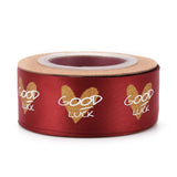 10 Roll Polyester Ribbons, Single Face Golden Hot Stamping, for Gifts Wrapping, Party Decoration, Heart & Word Good Luck Pattern, FireBrick, 1-1/8 inch(27mm), 10yards/roll(9.14m/roll)