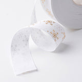 Golden Snowflake Pattern Printed Polyester Grosgrain Ribbon