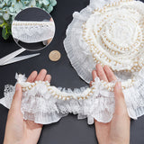 1 Bag 3 Yards Pearl Beaded Ruffle Lace Elastic Trim, About 3-3/8 Inch Width Pearl Trimming Lace Ribbon 3-Layer Pleated Lace Edge Trim Polyester Lace Ribbon for Bridal Wedding Decorations DIY Crafts