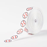 50 Yard Single Face Baseball Printed Polyester Grosgrain Ribbons, White, 1-1/2 inch(38mm), 0.3mm