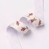 50 Roll Single Face Cotton Ribbons, Printed, with Double Faced Adhesive Tape on the Other Side, Flower, Beige, 5/8 inch(15mm), about 2yards/roll(1.82m/roll)