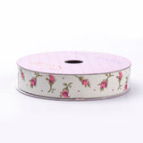 50 Roll Single Face Cotton Ribbons, Printed, with Double Faced Adhesive Tape on the Other Side, Flower, Beige, 5/8 inch(15mm), about 2yards/roll(1.82m/roll)