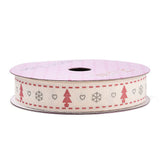 50 Roll Single Face Printed Cotton Ribbons, Christmas Party Decoration, Cerise, Christmas Tree Pattern, 5/8 inch(16.5mm), about 2.00 Yards(1.82m)/Roll