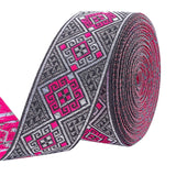 Ethnic Style Embroidery Polyester Ribbon, Garment Accessories, Floral Pattern, Hot Pink, 33mm