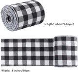 4 Inch X 10 Yard White and Black Plaid Burlap Ribbon Wired Edge Ribbons for DIY Wrapping Wedding Crafts Christmas Tree Wreath Bows Decoration