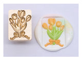 2 pc Golden Tone Wax Seal Brass Stamp Head, for Invitations, Envelopes, Gift Packing, Flower, 23mm