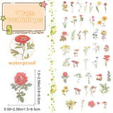Globleland 7 Bags 7 Styles PET Waterproof Stickers, Floral Self-Adhesive Decals for DIY Scrapbooking, Photo Album Decoration, Flower & Chrysanthemum & Tulip Pattern, Mixed Patterns, 38~65x15~65x0.1mm, 1 bag/style