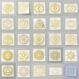 Globleland 24Pcs 24 Styles Chakra Hollow Metal Stickers, Brass Self-Adhesive Decals for DIY Scrapbooking, Phone Decoration, Golden, Flower & Yoga & Geometric Pattern, Mixed Patterns, Mixed Patterns, 30~35x27~35x0.2mm, 1pc/style