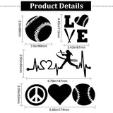 Globleland 8 Sheets 4 Style Heart & Tennis Pattern Laser Style PET Waterproof Self-Adhesive Stickers, Decals for Car, Motocycle Decor, Black, 106~174x52~95x0.1mm, 2 Sheets/style
