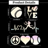 Globleland 8 Sheets 4 Style Heart & Tennis Pattern Laser Style PET Waterproof Self-Adhesive Stickers, Decals for Car, Motocycle Decor, Colorful, 106~174x52~95x0.1mm, 2 Sheets/style