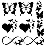 Globleland 8 Sheets 4 Style Infinity Heart & Butterfly Laser Style Plastic Adhesive Car Stickers, Waterproof Window Decals, for Car, Wall Decoration, Black, 125~173x78~136x0.1mm, 2 Sheets/style