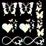 Globleland 8 Sheets 4 Style Infinity Heart & Butterfly Laser Style Plastic Adhesive Car Stickers, Waterproof Window Decals, for Car, Wall Decoration, Colorful, 125~173x78~136x0.1mm, 2 Sheets/style