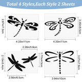 Globleland 8 Sheets 4 Styles PET Waterproof Car Stickers, Self-Adhesive Decals, for Vehicle Decoration, Dragonfly Pattern, 58~110x45~110x0.1mm, 2 sheets/style