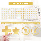 Globleland 80 Sheets 4 Patterns PVC Waterproof Self-Adhesive Sticker Sets, Cartoon Decals for Gift Cards Decoration, Gold Color, Mixed Patterns, 100x78x0.1mm, Stickers: 12x12mm, 30pcs/sheet, 20 sheets/pattern
