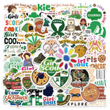 Globleland Girl Scout Theme PVC Plastic Sticker Labels, Waterproof Decals for Suitcase, Skateboard, Refrigerator, Helmet, Mobile Phone Shell, Word, 30~60mm, 50pcs/set