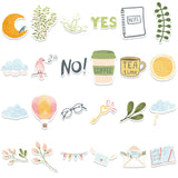 Globleland Tea Time Theme PVC Plastic Sticker Labels, Waterproof Decals for Suitcase, Skateboard, Refrigerator, Helmet, Mobile Phone Shell, Flower & Tea Cup & Note & Glasses, Mixed Patterns, 30~60mm, 49pcs/set