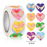 Globleland Paper Self-Adhesive Label Stickers Rolls, Gift Tag Sealing Sticker, for Party Presents Decoration, Heart with Pattern, Lover Pattern, 25mm, 500pcs/roll