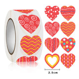 Globleland Paper Self-Adhesive Label Stickers Rolls, Gift Tag Sealing Sticker, for Party Presents Decoration, Heart with Pattern, Mixed Patterns, 25mm, 500pcs/roll