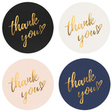 Globleland 4 Colors Thank You Stickers Roll, Round Paper Adhesive Labels, Decorative Sealing Stickers for Christmas Gifts, Wedding, Party, Mixed Color, 25mm, 500pcs/roll