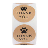 Globleland Thank You Stickers Roll, Round Kraft Paper Footprint Pattern Adhesive Labels, Decorative Sealing Stickers for Christmas Gifts, Wedding, Party, Tan, 25mm, 500pcs/roll