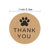 Globleland Thank You Stickers Roll, Round Kraft Paper Footprint Pattern Adhesive Labels, Decorative Sealing Stickers for Christmas Gifts, Wedding, Party, Tan, 25mm, 500pcs/roll