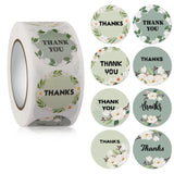 Globleland 8 Style Thank You Stickers Roll, Round Paper Adhesive Labels, Decorative Sealing Stickers for Christmas Gifts, Wedding, Party, Flower Pattern, 25mm, 500pcs/roll