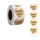 Globleland Thank You Stickers Roll, Round Kraft Paper Heart Pattern Adhesive Labels, Decorative Sealing Stickers for Christmas Gifts, Wedding, Party, Heart Pattern, 38mm, 500pcs/roll