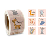 Globleland 6 Style Thank You Stickers Roll, Square Paper Animal Pattern Adhesive Labels, Decorative Sealing Stickers for Christmas Gifts, Wedding, Party, Mixed Color, 30x30mm, 300pcs/roll