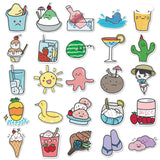 Globleland Summer Theme Waterproof PVC Plastic Sticker Labels, Self-adhesion, for Water Bottles, Laptop, Luggage, Cup, Computer, Mobile Phone, Skateboard, Guitar Stickers, Cartoon Pattern, 55~85mm, 50pcs/bag