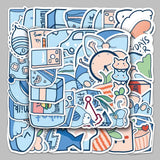 Globleland Cartoon Theme Waterproof PVC Plastic Sticker Labels, Self-adhesion, for Water Bottles, Laptop, Luggage, Cup, Computer, Mobile Phone, Skateboard, Guitar Stickers, Sky Blue, 40~50mm, 50pcs/bag