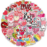 Globleland Valentine's Day Waterproof Sticker Labels, Self-adhesion, for Suitcase, Skateboard, Refrigerator, Helmet, Mobile Phone Shell, Heart Pattern, 50~70mm, 50pcs/set